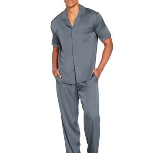 EKOUAER Men Classic Pajama Set in Dark Grey Button Top and Pants Men's XXL